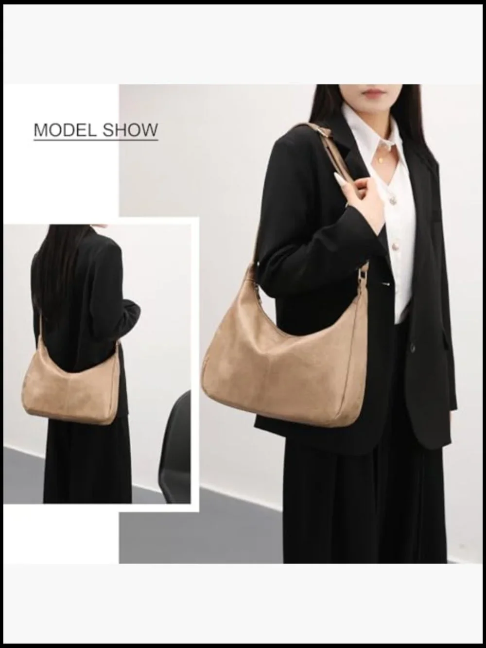 Foldable Vegan Leather Slouchy Tote Hobo Bag Shoulder Crossbody Purse for Women